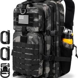 Sac &agrave; Dos 45L Militaire Tactique Syst&egrave;me Molle Poche pour Bouteille Anneaux en D Camouflage Noir