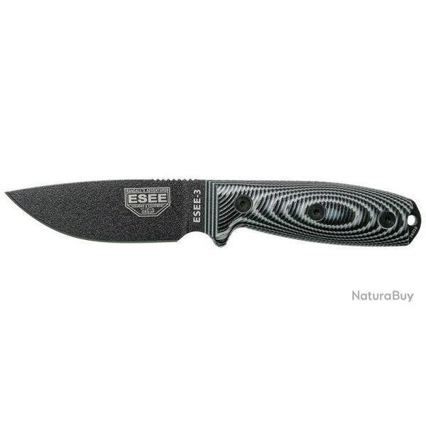 Couteau ESEE-3 lame noire manche G10 3D gris et �tui Zytel