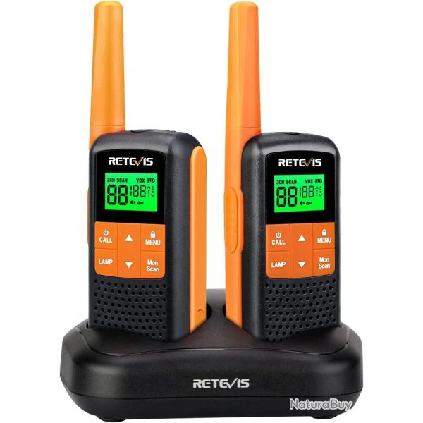 Talkie Walkie PMR446 Batterie 1200mAh Port�e 2000m 16 Canaux USB Lumi�re �tanche IP65 �cran LCD