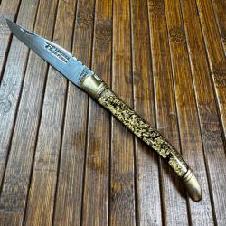 Couteau Laguiole Le Fid&egrave;le - Manche R&eacute;sine Paillettes Dor&eacute;es Acier 440 comme neuf ARTISANALE FRANCE