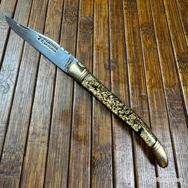 Couteau Laguiole Le Fid�le - Manche R�sine Paillettes Dor�es Acier 440 comme neuf ARTISANALE FRANCE