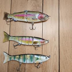 Lot de 3 Leurre Durs Swimbaits 18 cm Multi-Sections - Id&eacute;al Gros Brochet