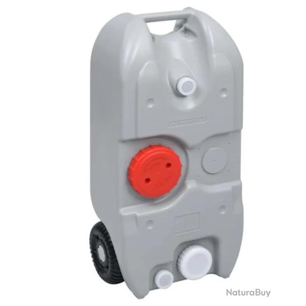 R�servoir eau camping PEHD PP gris 40 L 37,5x23x80 cm mobile avec roues