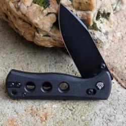 Couteau QSP Canary Lame Acier 14C28N Noire Manche G10 Noir Glyde Lock