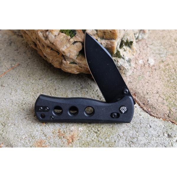 Couteau QSP Canary Lame Acier 14C28N Noire Manche G10 Noir Glyde Lock