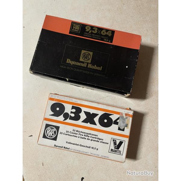 Lot de 2 boites de cartouches RWS 9,3x64 TUG et Vollmantel