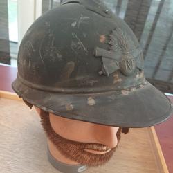 Beau casque Adrian mod&egrave;le 1915 de l'Artillerie - WW1 - coiffe cuir du 1er type