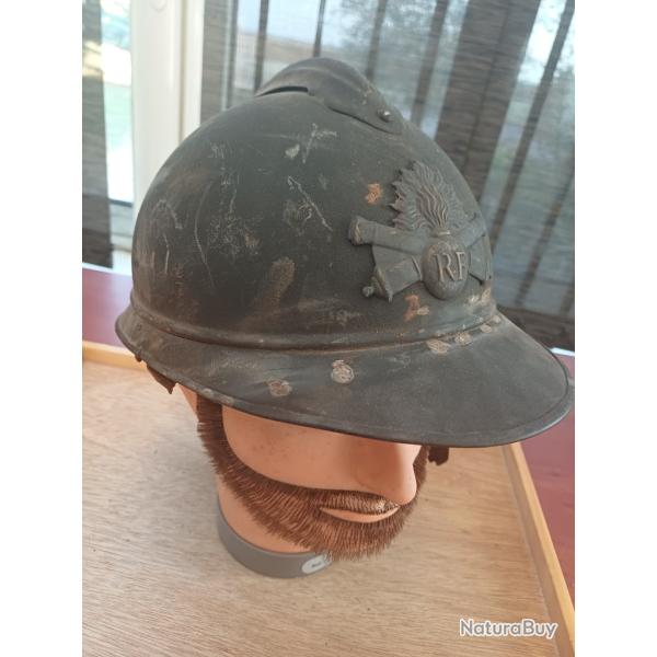 Beau casque Adrian mod�le 1915 de l'Artillerie - WW1 - coiffe cuir du 1er type