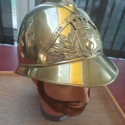 Casque Sapeur-Pompier laiton Mod&egrave;le 1895 - Commune de MAS - Superbe &eacute;tat