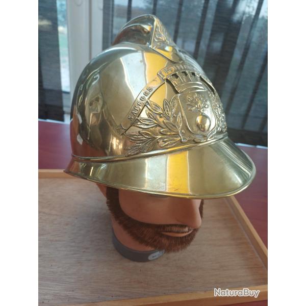 Casque Sapeur-Pompier laiton Mod�le 1895 - Commune de MAS - Superbe �tat