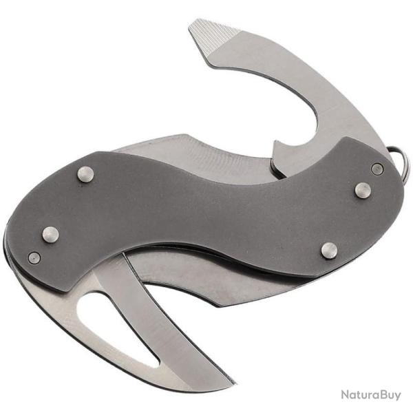 Couteau Pliant Mantis Buzzard Necessikey Lame Acier 420HC Manche Aluminium Gris Linerlock MANB4