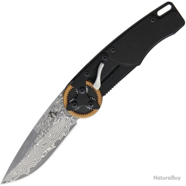 Couteau Pliant Mantis Gearhead Drop Point Lame Damas Manche Aluminium Noir Linerlock MAN2027DP
