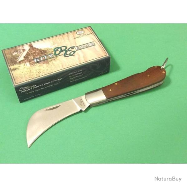 Couteau Pliant Rite Edge Hawkbill Lame Acier Inox Manche Bois Marron Lockback CN210600