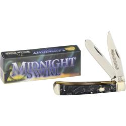Couteau Pliant Rough Rider Trapper Midnight Swirl Lame Acier Inox Manche Synth&eacute;tique Noir Slip Joint