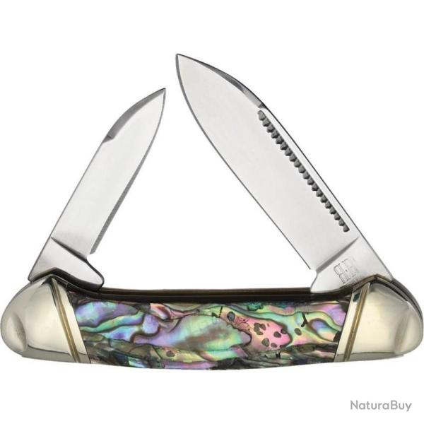 Couteau Pliant Rough Rider Mini Canoe Lame Acier Inox Manche Abalone Multicolore Slip Joint RR2663