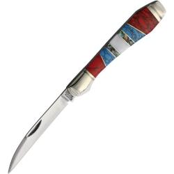 Couteau Rough Rider Stoneworx Wharncliffe Lame Acier Inox Manche Pierre Multicolore Slip Joint