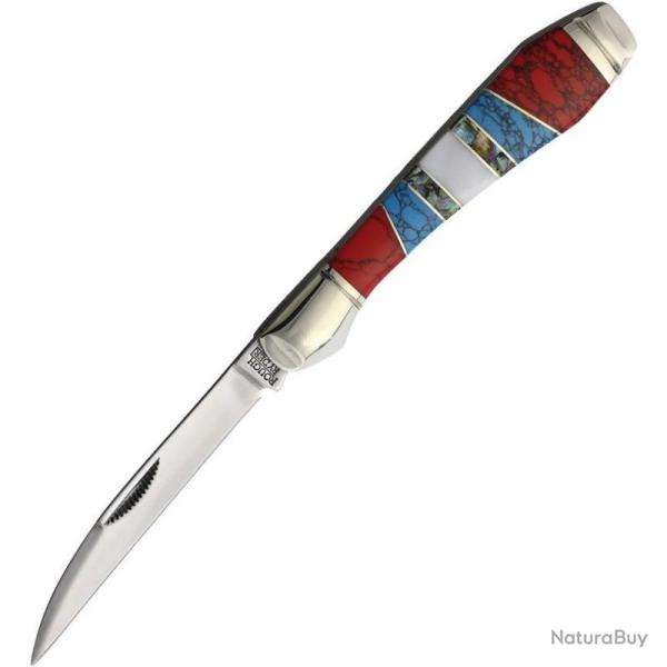 Couteau Rough Rider Stoneworx Wharncliffe Lame Acier Inox Manche Pierre Multicolore Slip Joint