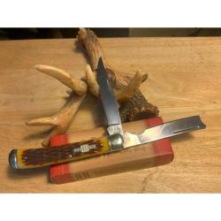 Couteau Pliant Rough Rider Razor Trapper Lame Acier Inox Manche Os Jigged Ambre Slip Joint RR072