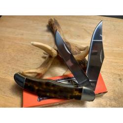 Couteau Pliant Marbles Folding Hunter Lame Acier Inox Manche Imitation &Eacute;caille Marron Slip Joint