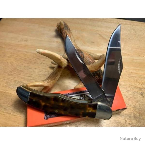 Couteau Pliant Marbles Folding Hunter Lame Acier Inox Manche Imitation �caille Marron Slip Joint