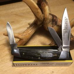 Couteau Pliant Imperial Schrade Medium Stockman Lame Acier Inox Manche Cellulo&iuml;d Ambre Slip Joint