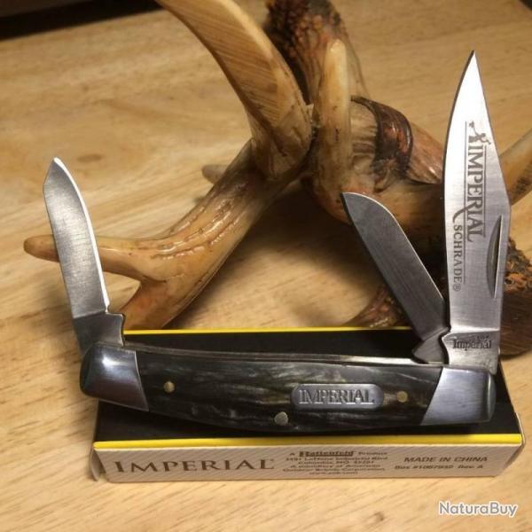 Couteau Pliant Imperial Schrade Medium Stockman Lame Acier Inox Manche Cellulo�d Ambre Slip Joint