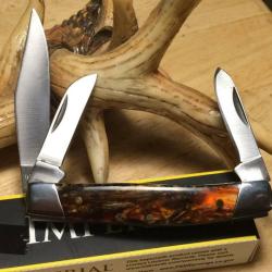 Couteau Pliant Imperial Schrade Medium Stockman Lame Acier Inox Manche Cellulo&iuml;d Ambre Slip Joint