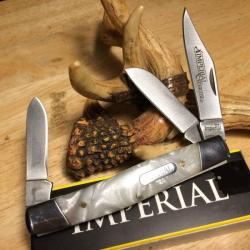 Couteau Pliant Imperial Schrade Large Stockman Lame Acier Inox Manche Cellulo&iuml;d Blanc Slip Joint
