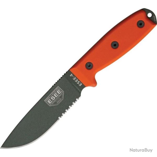Couteau Fixe ESEE 4S Lame Acier 1095 Manche G10 Orange �tui Synth�tique Made In USA ES4SMBOD