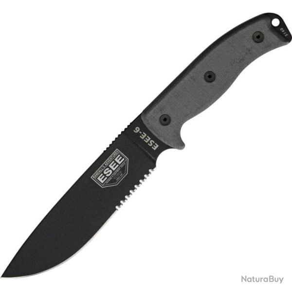 Couteau Fixe ESEE 6S Lame Acier 1095 Manche Micarta Noir �tui Synth�tique Made In USA ES6SOD