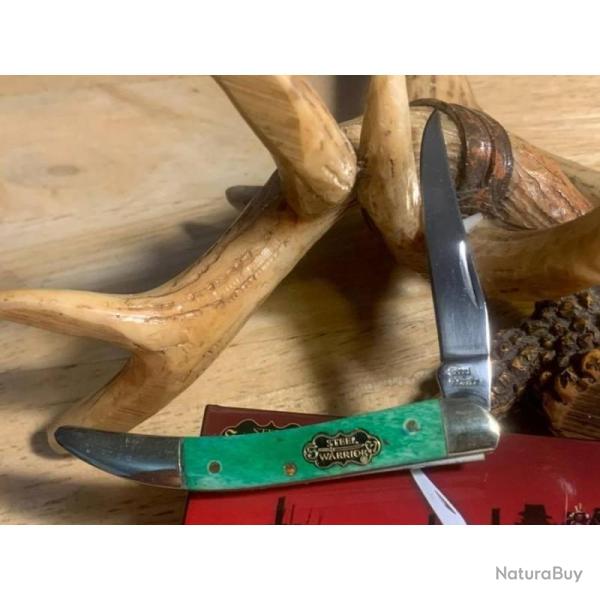 Couteau Frost Cutlery Steel Warrior Toothpick Lame Acier Inox Manche Os Lisse Vert Slip Joint