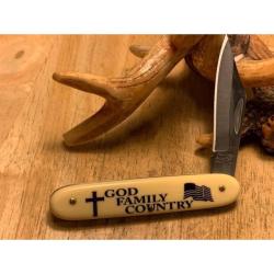 Lot de 3 Couteau Pliant Frost Cutlery God Family Country Lame Inox Manche POM Ivoire Slip Joint