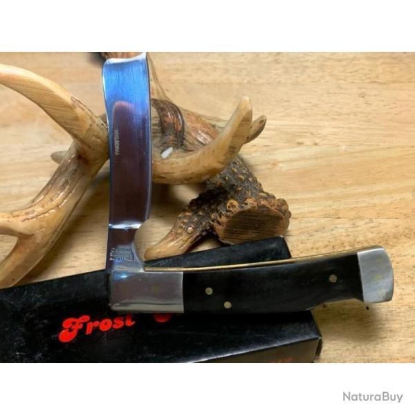 Couteau Pliant Frost Cutlery Razor Lockback Lame Acier Inox Manche Corne de Buffle Noir Lockback