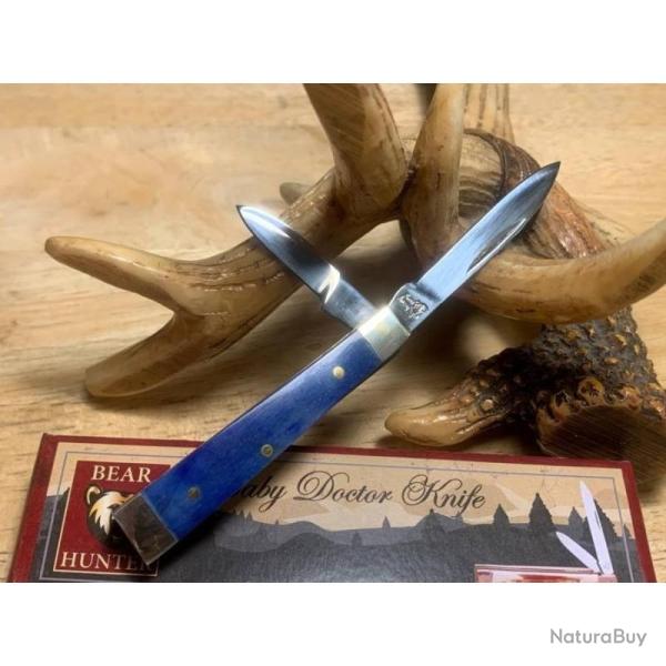 Couteau Pliant Frost Cutlery Baby Doc Lame Acier Inox Manche Os Lisse Bleu Slip Joint F14974BLSB