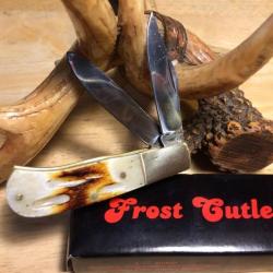 Couteau Frost Cutlery Little Jim Bowie Lame Acier Inox Manche Os Second Cut Beige Slip Joint