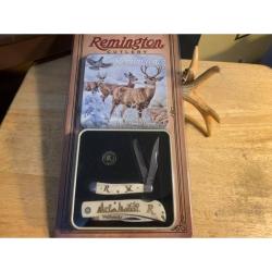Couteau Remington Coffret Mule Deer 2 Couteaux Lame Acier Inox Manche Os Blanc Lockback/Slip Joint