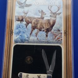 Couteau Remington Coffret Mule Deer 2 Couteaux Lame Acier Inox Manche Os Blanc Lockback/Slip R15685