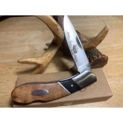Couteau Pliant Elk Ridge Deer Lame Acier 440 Manche Bois de Ronce Noir et Marron Lockback ER072D