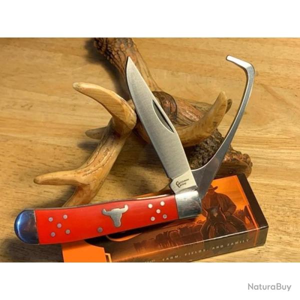Couteau Pliant Cattleman's Cutlery Hoof Pick Lame Acier 3Cr13 Manche Delrin Rouge Slip Joint