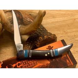 Couteau Cattleman's Cutlery Cheyenne Lame Acier 3Cr13 Manche Bois Noir et Pierre Bleue Slip Joint