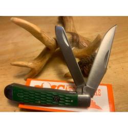 Couteau Pliant Cattleman's Cutlery Trapper Lame Acier Inox Manche Delrin Gaufr&eacute; Vert Slip Joint