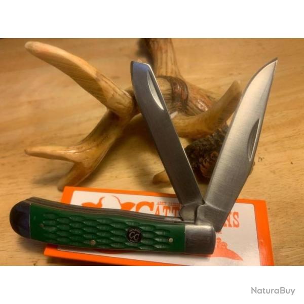 Couteau Pliant Cattleman's Cutlery Trapper Lame Acier Inox Manche Delrin Gaufr� Vert Slip Joint