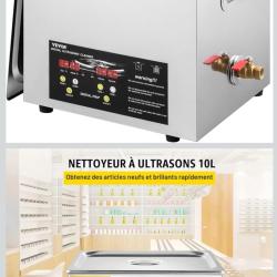 VEVOR Nettoyeur &agrave; Ultrasons Num&eacute;rique 10 L, Chauffage 400 W, Ultrasons 240 W, Bac Ultrasons