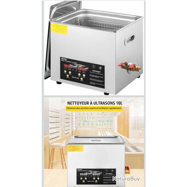 VEVOR Nettoyeur � Ultrasons Num�rique 10 L, Chauffage 400 W, Ultrasons 240 W, Bac Ultrasons