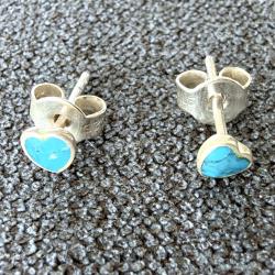 Boucles d'oreilles coeur en argent et turquoise - neuves - prix fixe