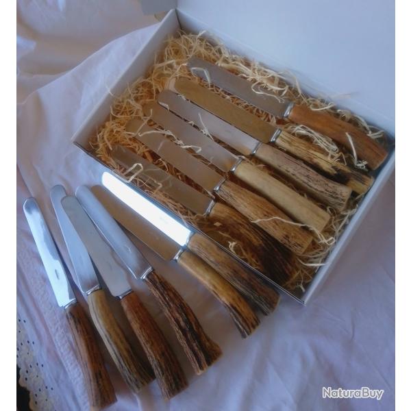 Ensemble de 12 couteaux Bois de Cerf & Inox, F.Artisanal