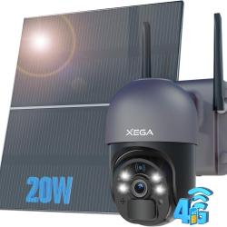 Cam&eacute;ra Surveillance Solaire 20W 4G 2K HD Vision Nocturne Carte Sim &Eacute;tanche IP66 Batterie 20000mAh