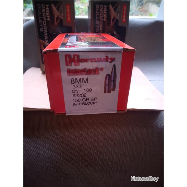 Lot 145 ogives .323  100 Hornady #3232 150gr Interlock + 5 FIP sauvestre +40 Hornady RN 170gr