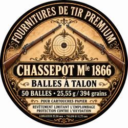50 balles Chassepot 1866 - &Agrave; talon - 25,55 g / 394 grains - Double protection