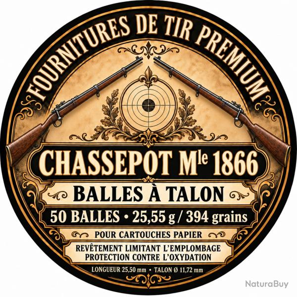 50 balles Chassepot 1866 - � talon - 25,55 g / 394 grains - Double protection